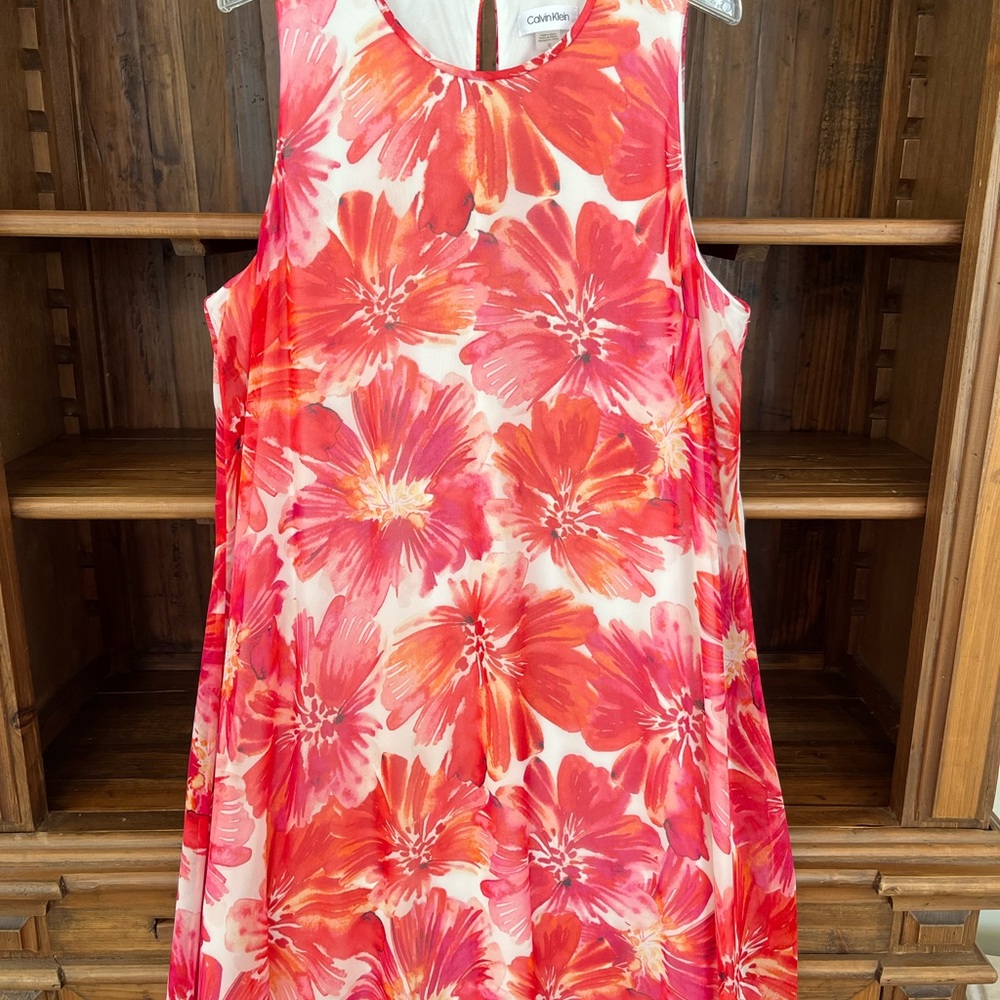 Calvin Klein Red and Orange Floral Dress